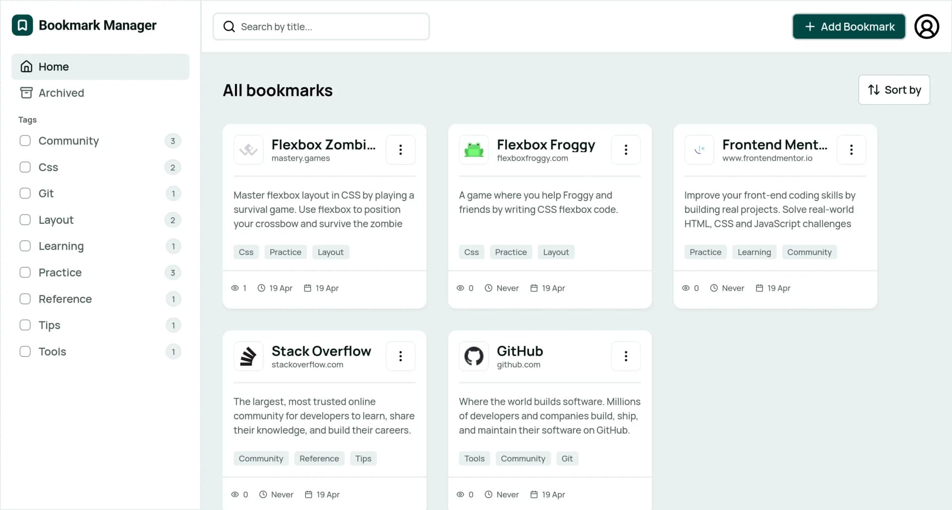 Bookmark Manager Screenshot